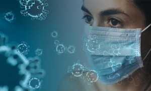 covid mascherina donna azzurra virus 