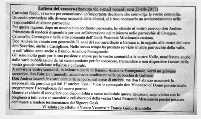 lettera vescovo