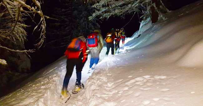 soccorso notte neve ciaspole