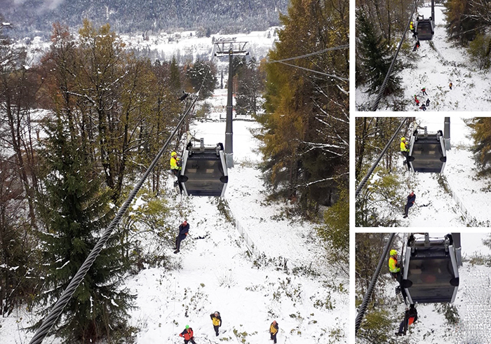 Ecco le immagini del salvataggio delle persone bloccate nella funivia della Piana di Vigezzo