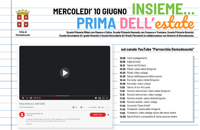 Festa di fine anno scolastico (virtuale) per i giovani studenti di Domodossola