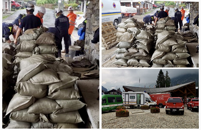 Macugnaga: sacchi di sabbia a disposizione nella piazza comunale. Foto