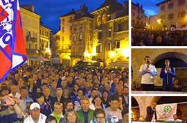 Piazza Mercato piena per il comizio di Salvini a sostegno di Lucio Pizzi sindaco. Video