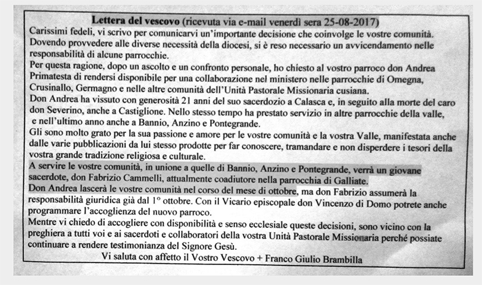 lettera vescovo