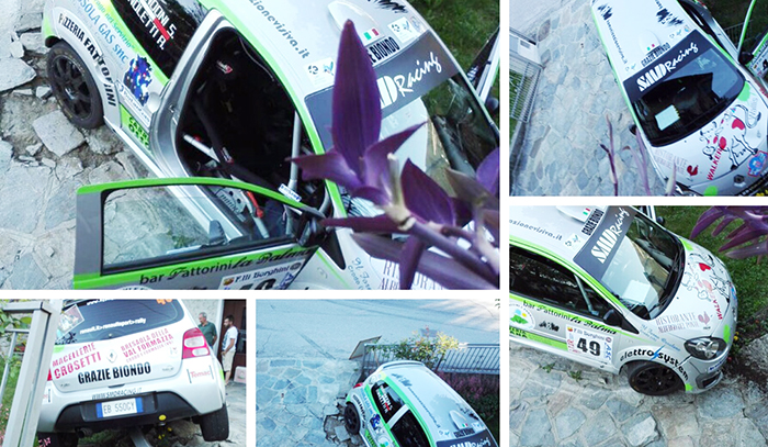 Rally: crash alla ps #17JB. Auto fa un dritto ed entra in un cortile. Video