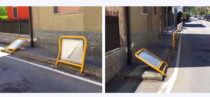 Sbatte con l'auto, la posteggia e se ne va. Rimossa col carroattrezzi