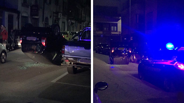 Sbatte contro un'auto posteggiata e si cappotta in centro a Domo