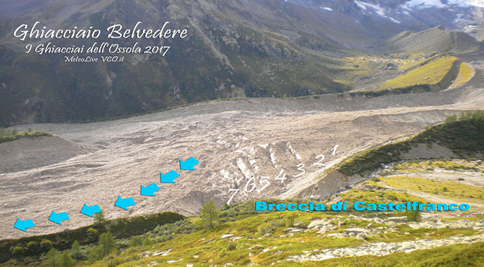  Il ghiacciaio del Belvedere inizia a "frammentarsi", comparazione foto con il 2016