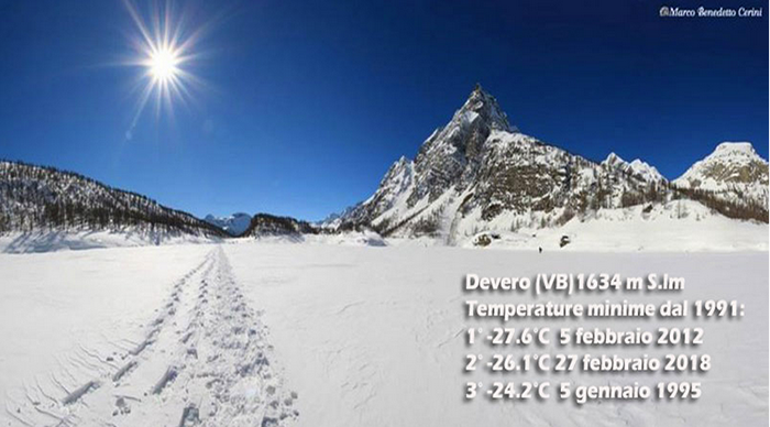 Devero a -26,1°, seconda ondata di gelo degli ultimi 30 anni