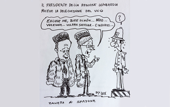 La prima vignetta di Carlo Lux su vco24: Zanetta e Spadone come Totò e Peppino a Milano...