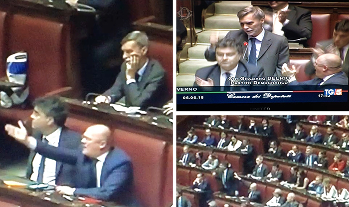 Al Tg5 le immagini del deputato ossolano Enrico Borghi che urla contro il Governo alla Camera