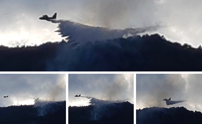 Arriva un Canadair per spegnere il bosco in fiamme sopra Crevola