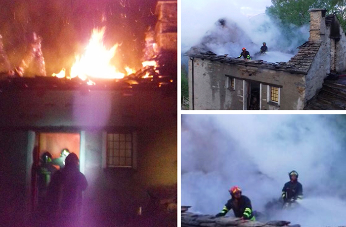 Baita devastata dalle fiamme a Craveggia