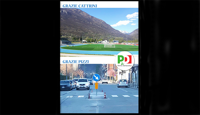Manifesti del Partito Democratico contro Pizzi e le sue opere pubbliche