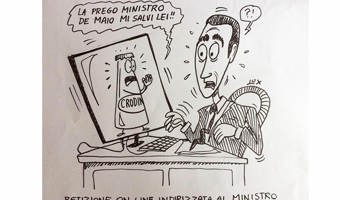 La petizione per il Crodino prodotto in Ossola nella nuova vignetta di Carlo Lux