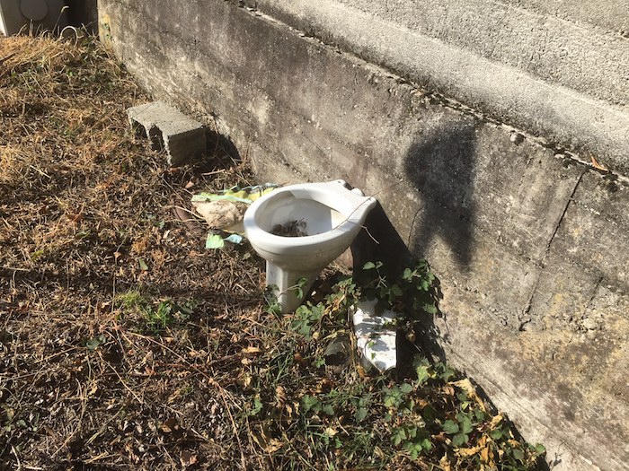 Un water e rifiuti sulla ciclabile Domo - Villa 