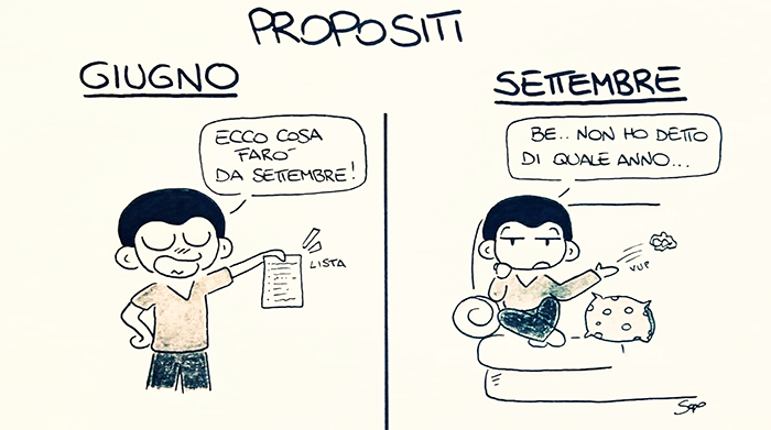Con la fine di settembre il bilancio sui buoni propositi nella nuova vignetta di Sapo