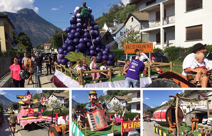 Alla Festa dell'Uva di Masera sfilano i carri tra due ali di folla. Foto e video